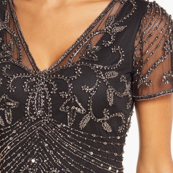 Pisarro Nights Beaded Mesh Column Gown Dress Size 18 - Picture 3 of 11